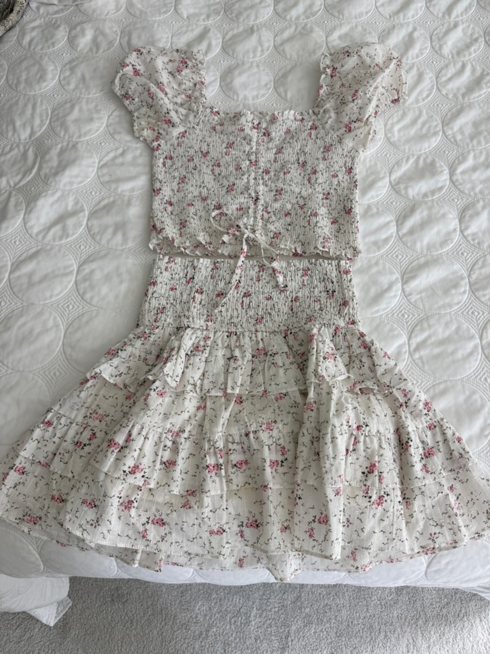 Olivaceous Cream Mini Dress with Pink Floral Print M